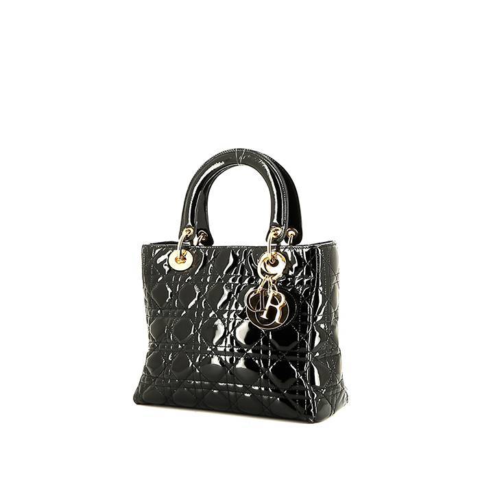 Dior  Lady Dior medium model  handbag  in black patent leather - 00pp