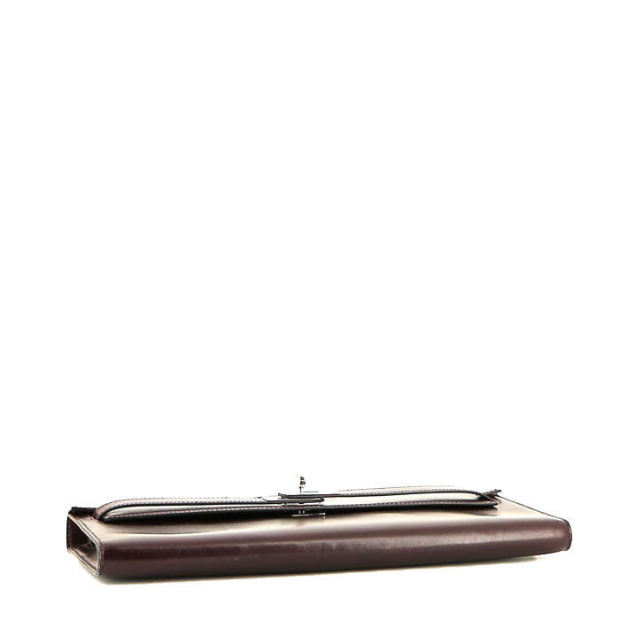 Pochette Hermès  Kelly Cut en cuir box aubergine - Detail D4