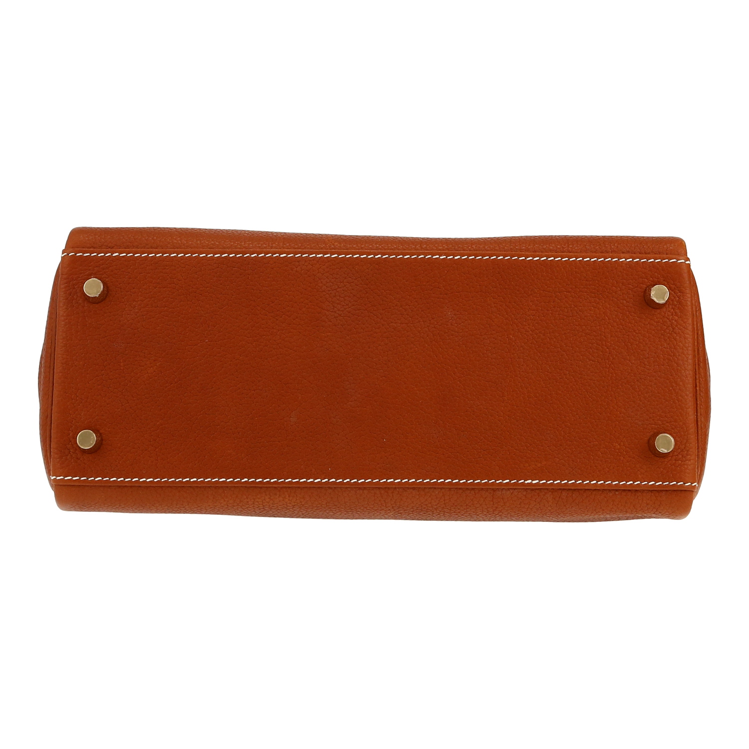 Bolso de mano Hermès  Kelly 28 cm en Barenia Faubourg color oro - Detail D1