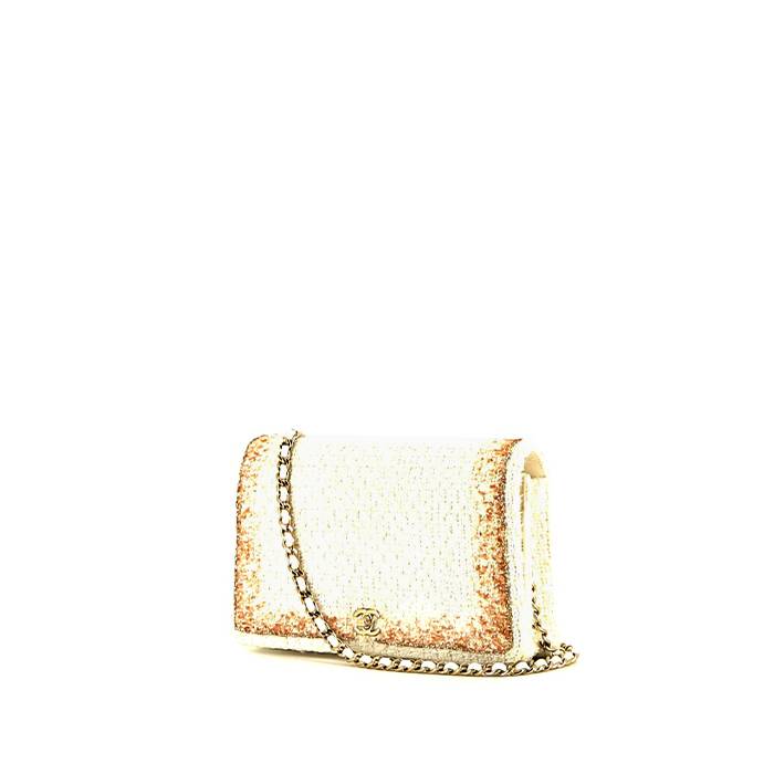 Bolso bandolera Chanel  Mademoiselle en jersey blanco y dorado - 00pp
