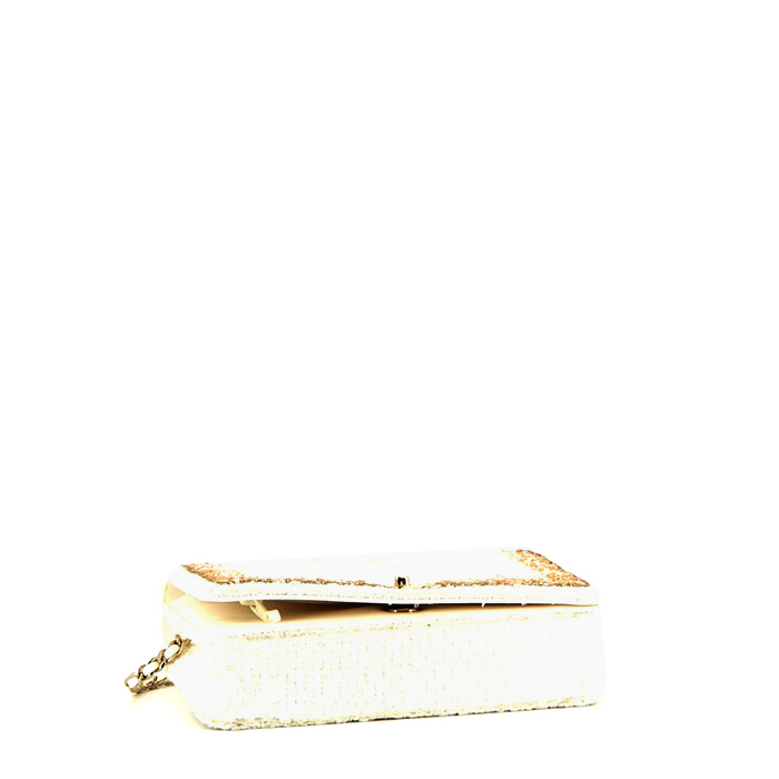 Bolso bandolera Chanel  Mademoiselle en jersey blanco y dorado - Detail D4