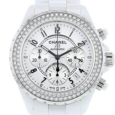 Chanel J12 Chronographe  in ceramic white and stainless steel Ref: H1008  Circa 2006