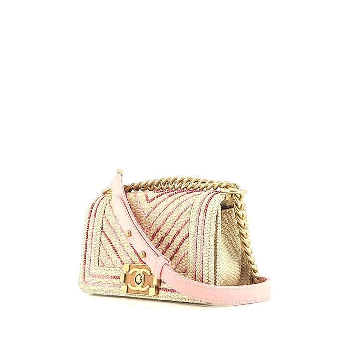 Chanel  Boy shoulder bag  in beige and pink braided wicker - 00pp