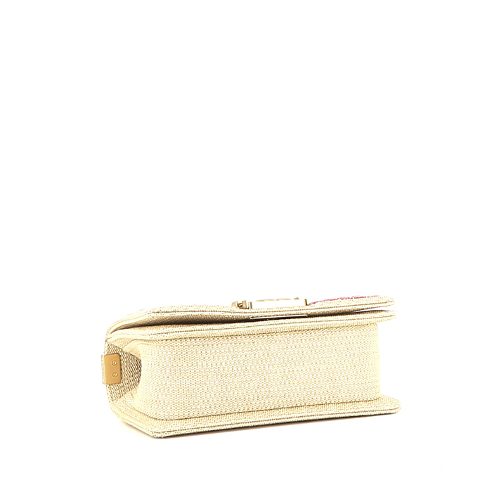 Chanel Boy shoulder bag in beige and pink braided wicker - Detail D5