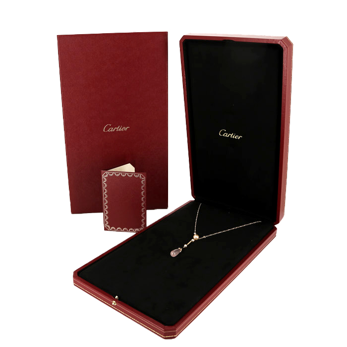 Collier Cartier Monica Bellucci en or rose, quartz rose, perles et diamants - Detail D2