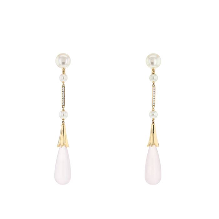Cartier Monica Bellucci earrings in pink gold, quartz and pearls - 00pp