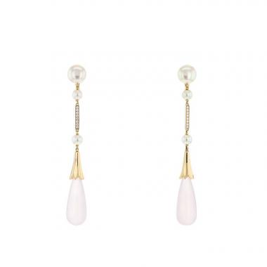Pendientes Cartier Monica Bellucci de oro rosa, cuarzo rosa y perlas