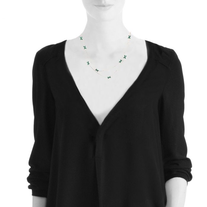 Collana lunga Chaumet Jeux de Liens in oro rosa, malaquita e diamanti - Detail D1