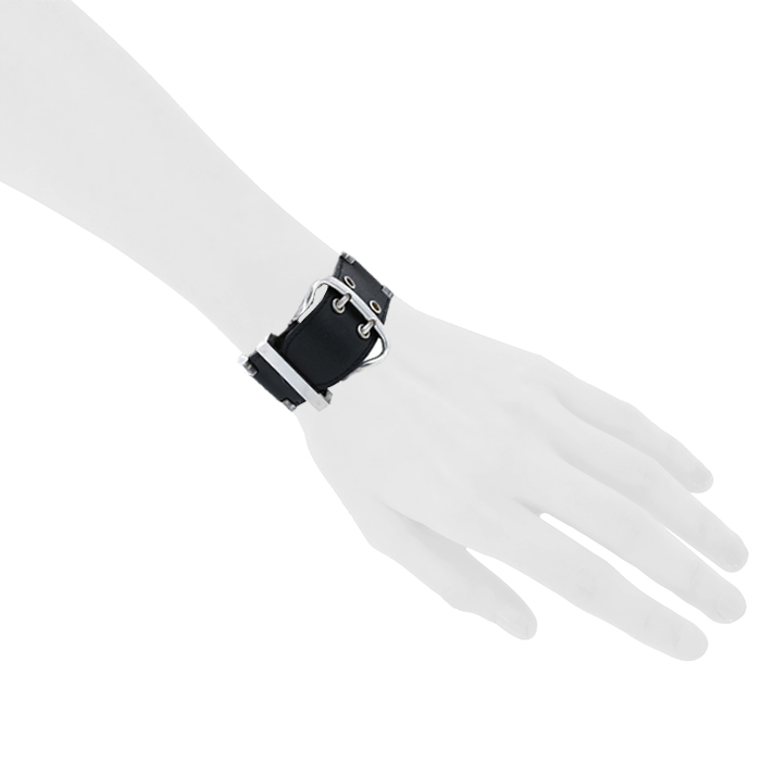 Hermès Boucle Sellier cuff bracelet in silver and leather - Detail D1