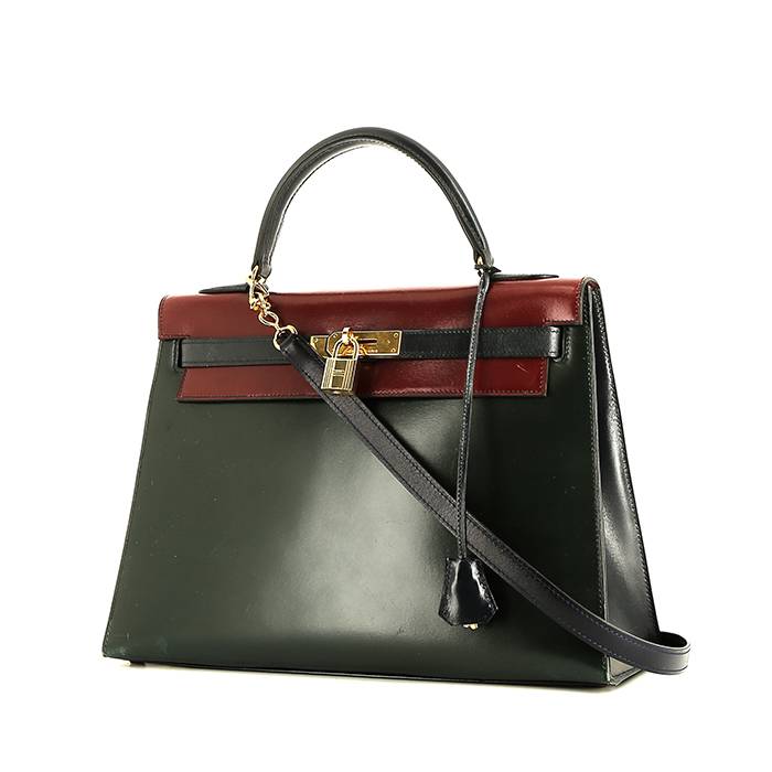 Hermès  Kelly 32 cm handbag  in navy blue, red and green box leather - 00pp