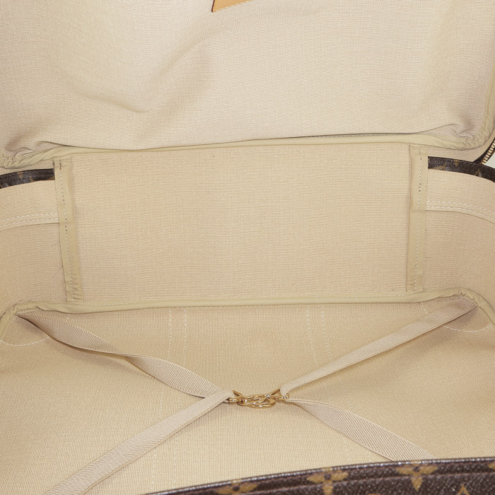 Valise Louis Vuitton   en toile monogram marron et cuir naturel - Detail D2