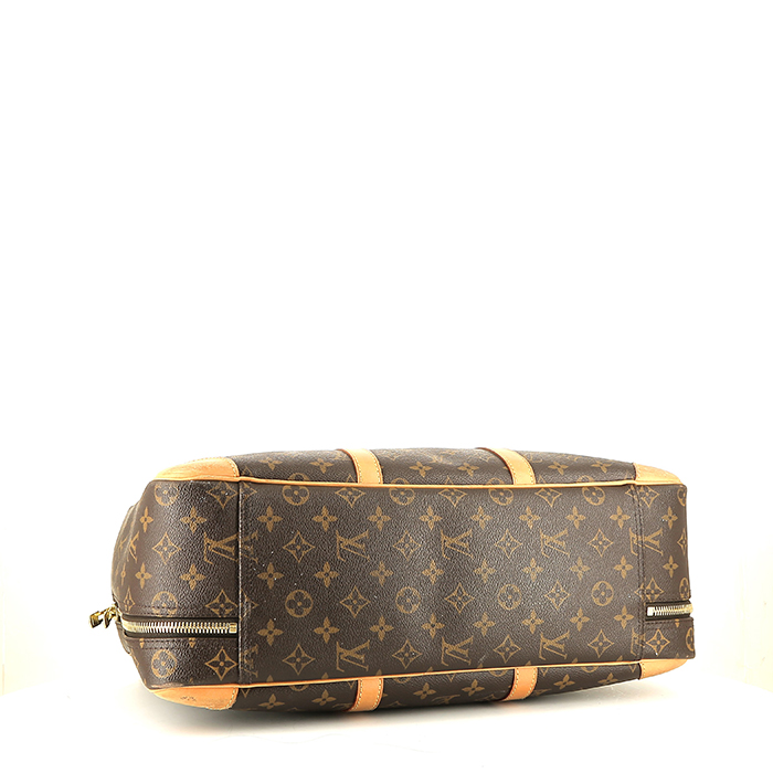 Maleta Louis Vuitton en lona Monogram marrón y cuero natural - Detail D4