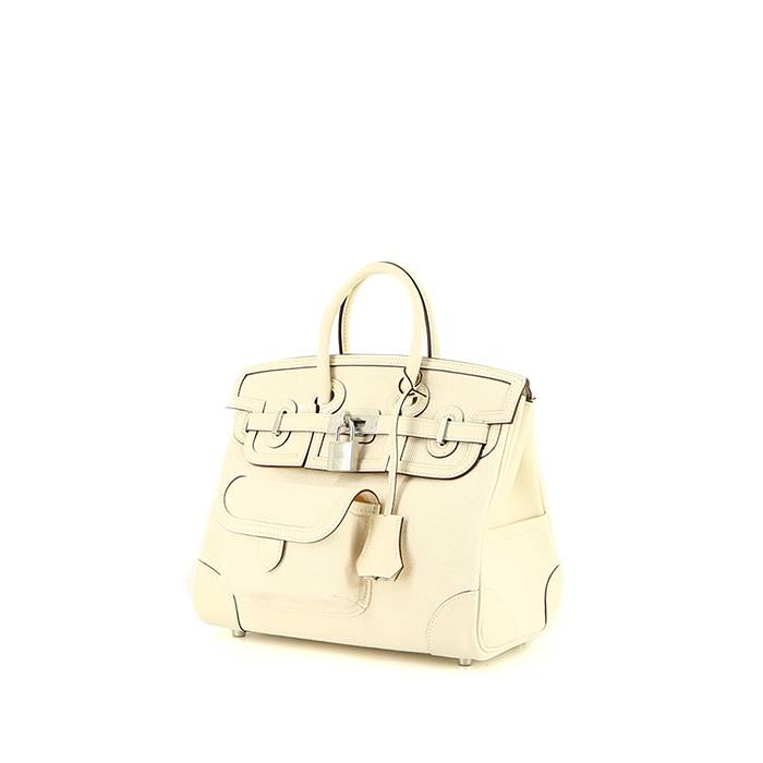 Bolso de mano Hermès  Birkin 25 cm en lona blanca y cuero blanco - 00pp