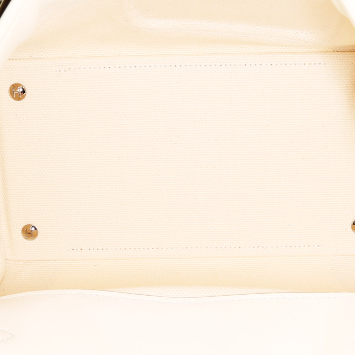 Borsa Hermès  Birkin 25 cm in tela bianca e pelle bianca - Detail D2