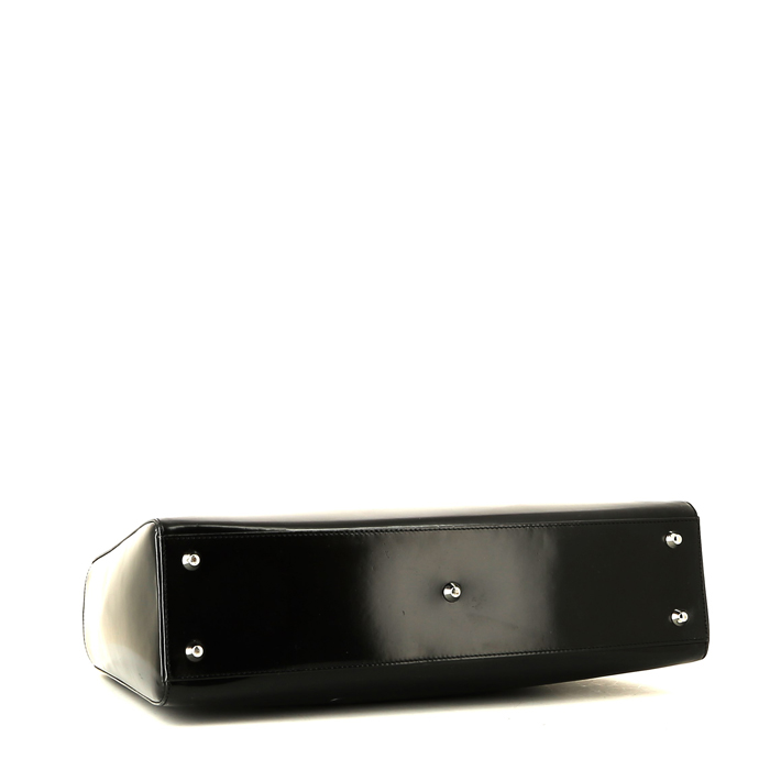 Bolso de mano Dior  Vintage en cuero esmaltado negro - Detail D4