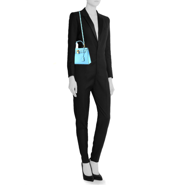 Bolso de mano Hermès Kelly 25 cm en cuero epsom azul Celeste - Detail D2