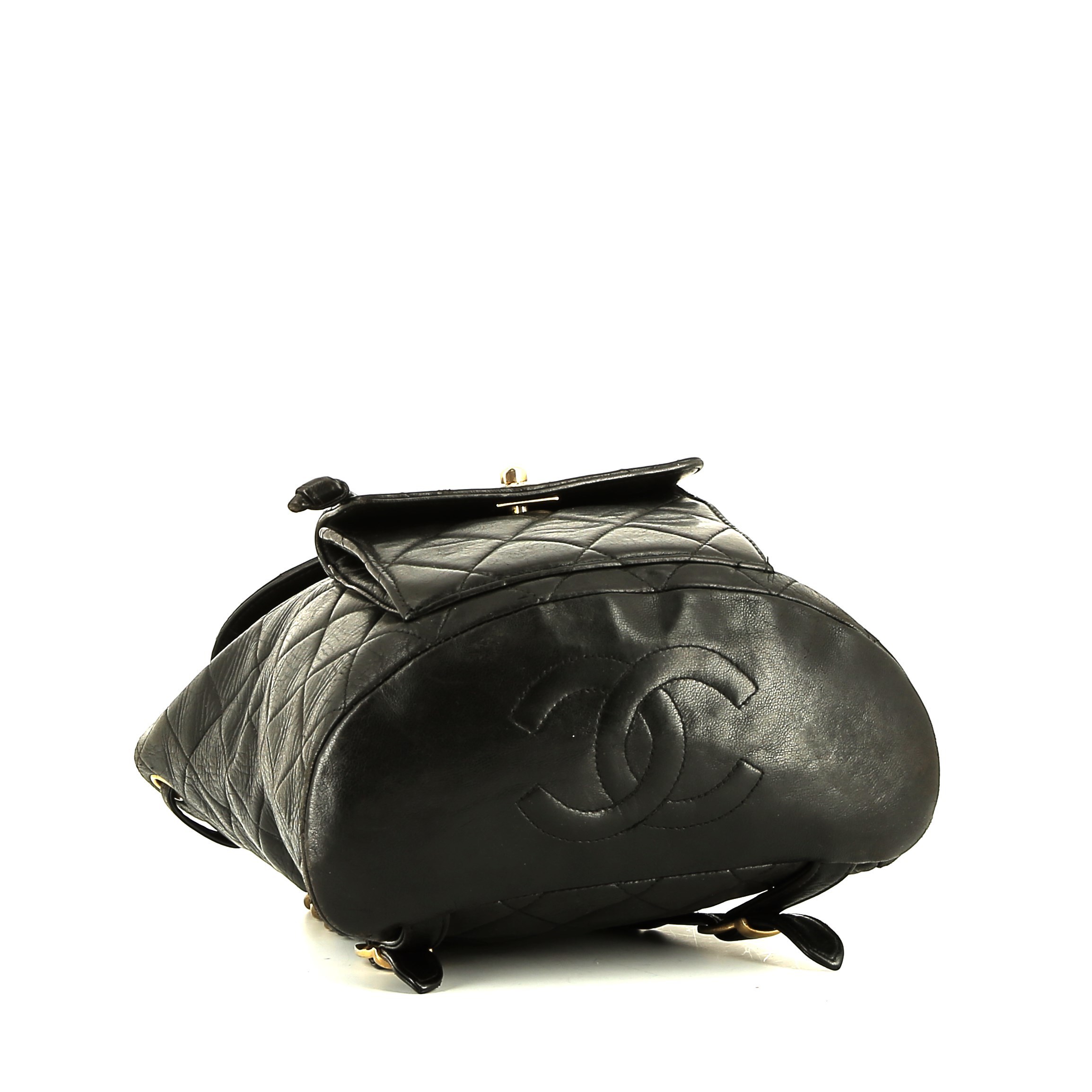 Sac à dos Chanel   en cuir matelassé noir - Detail D4