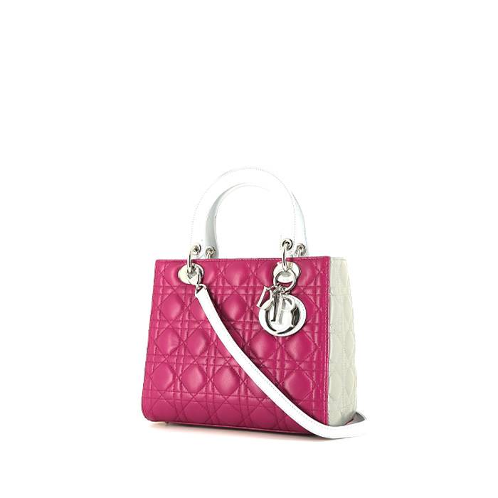 Borsa Dior  Lady Dior in pelle cannage tricolore rosa fucsia grigia e celeste - 00pp