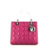 Dior  Lady Dior handbag  in fushia pink, grey and light blue tricolor  leather cannage - 360 thumbnail