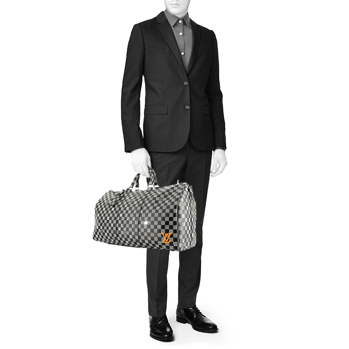 Sac de voyage Louis Vuitton  Keepall Editions Limitées en toile damier noire et blanche - Detail D1