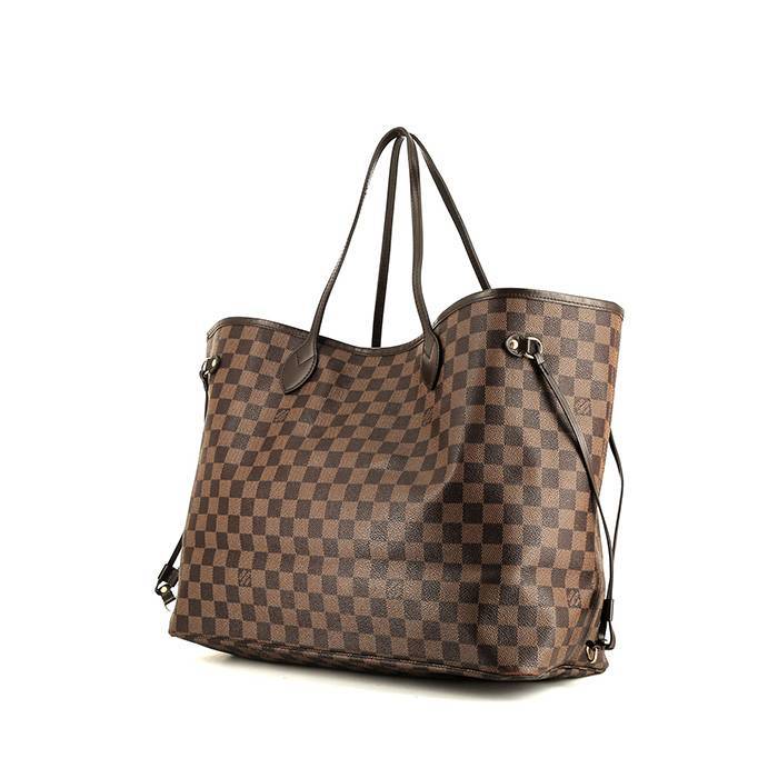 Louis Vuitton  Neverfull large model  shopping bag  in ebene damier canvas  and brown leather - 00pp