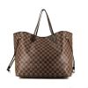 Louis Vuitton  Neverfull large model  shopping bag  in ebene damier canvas  and brown leather - 360 thumbnail