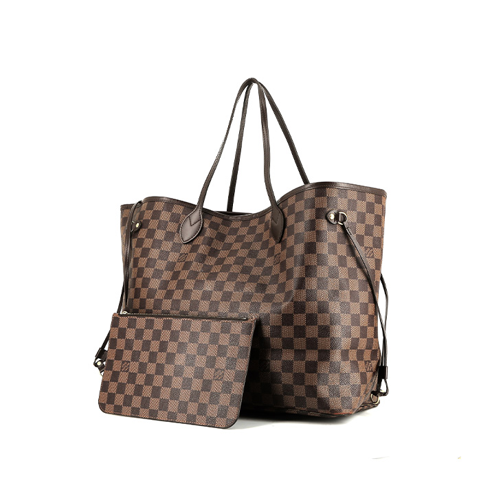Bolso Cabás Louis Vuitton  Neverfull modelo grande  en lona a cuadros ébano y cuero marrón - Detail D5