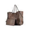 Louis Vuitton  Neverfull large model  shopping bag  in ebene damier canvas  and brown leather - Detail D5 thumbnail