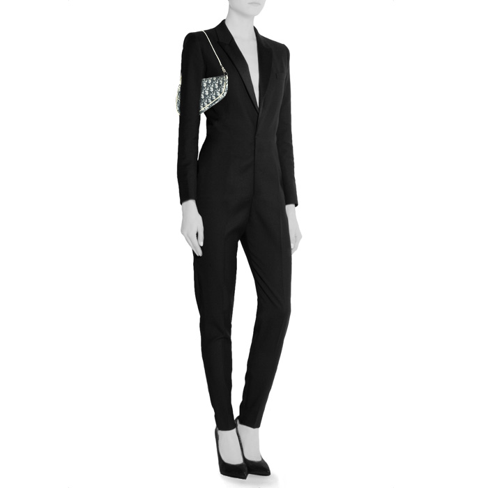 Sac à main Dior  Saddle en toile monogram Oblique bleue et grise et cuir verni blanc - Detail D1