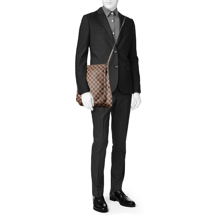 Louis Vuitton  Salsa shoulder bag  in ebene damier canvas  and brown leather - Detail D1