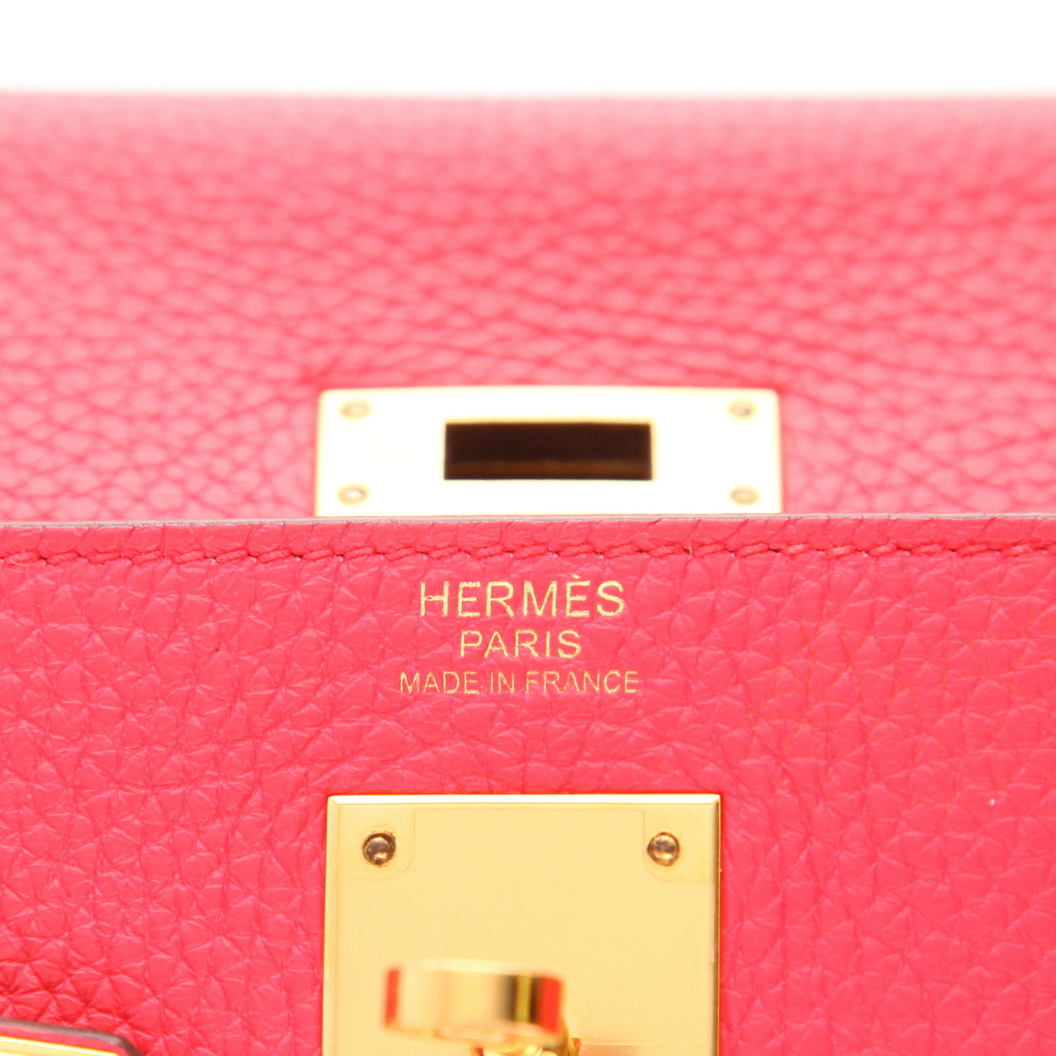 Bolso de mano Hermès  Kelly 32 cm en cuero togo rosa - Detail D2