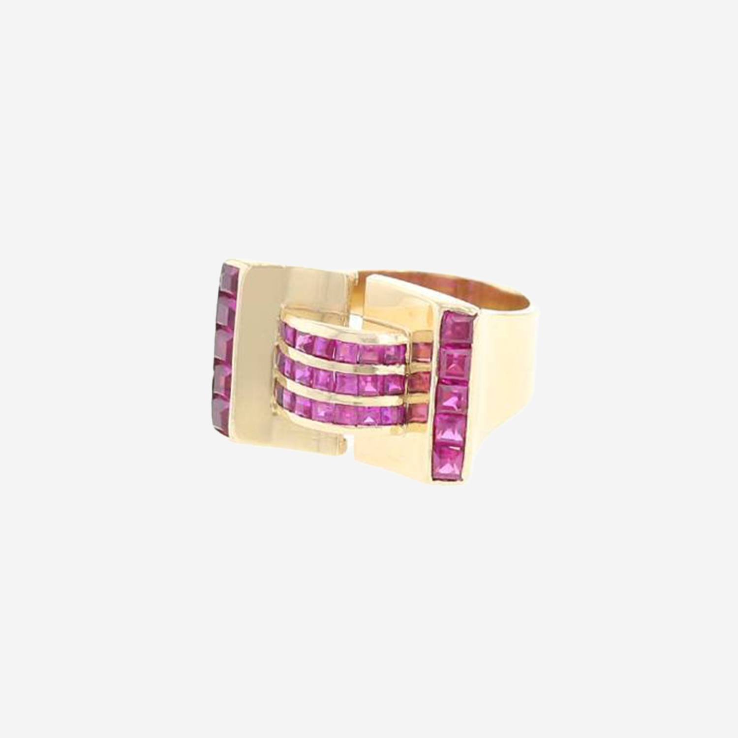 Anello Tank Vintage  in oro rosa e rubino sintetico