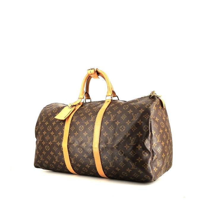 Bolsa de viaje Louis Vuitton  Keepall 50 en lona Monogram marrón y cuero natural - 00pp