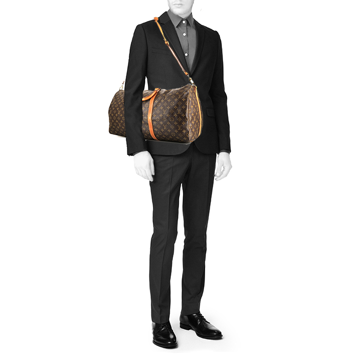 Louis Vuitton Keepall 55 travel bag in brown monogram canvas and natural leather - Detail D2