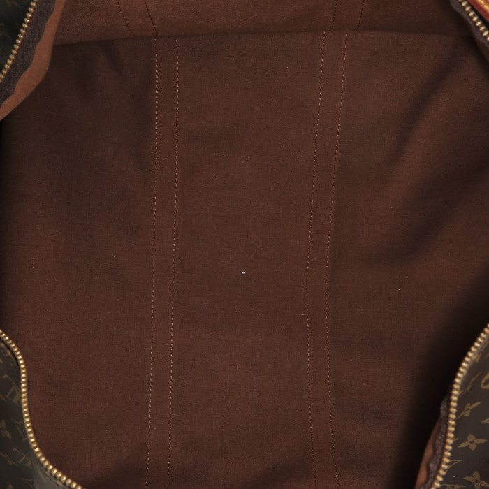 Louis Vuitton Keepall 55 travel bag in brown monogram canvas and natural leather - Detail D3
