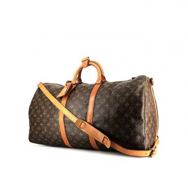 Bolsa de viaje Louis Vuitton  Keepall 55 en lona Monogram marrón y cuero natural