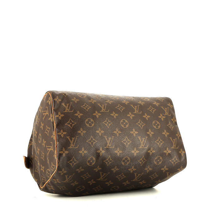 Borsa Louis Vuitton  Speedy 30 in tela monogram marrone e pelle naturale - Detail D4