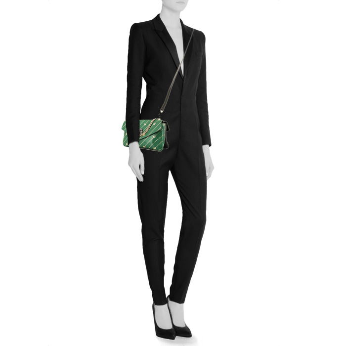 Borsa a tracolla Gucci Rajah in pelle verde e pelle nera - Detail D2