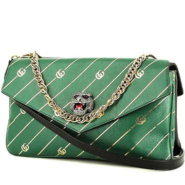 Gucci  Rajah shoulder bag  in green leather  and black leather