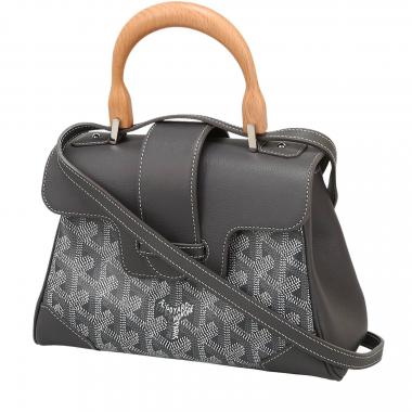 Sac bandoulière Goyard  Saigon en toile Goyardine grise et cuir gris