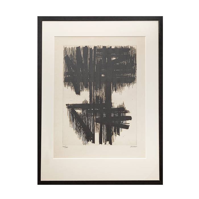 Pierre Soulages, "Eau-forte VI", etching on paper, signed, numbered and framed, of 1957 - 00pp