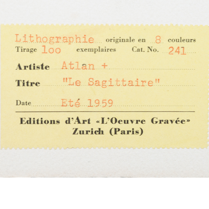Jean-Michel Atlan, "Le Sagittaire", lithographie en huit couleurs sur papier, signée et numérotée, de 1959 - Detail D4