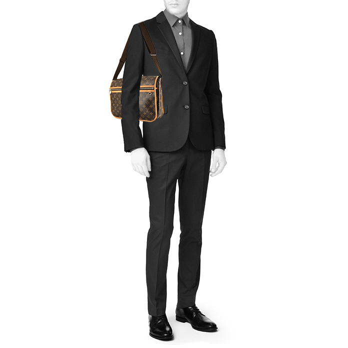 Sac bandoulière Louis Vuitton  Reporter en toile monogram marron et cuir naturel - Detail D1