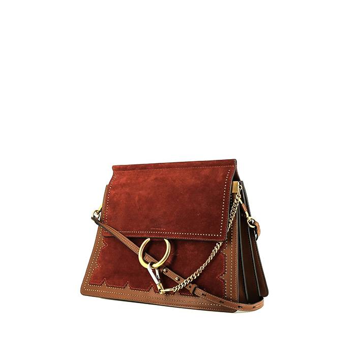 Chloé  Faye handbag  in gold leather  and red suede - 00pp