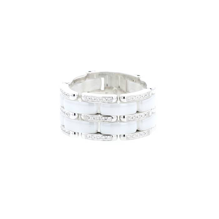 Flexible Chanel Ultra large model ring in white gold, white ceramic and diamonds - 00pp