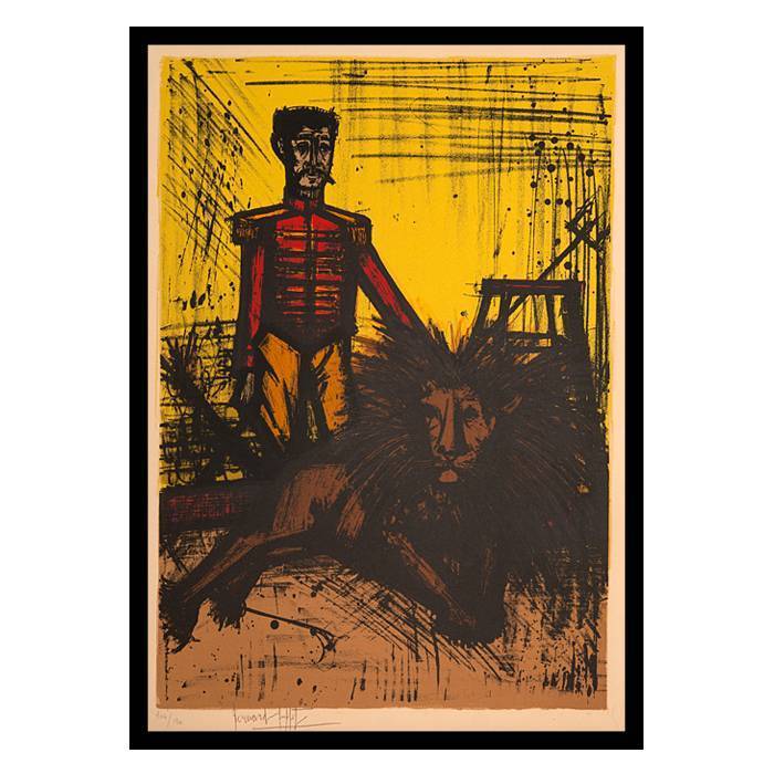 Bernard Buffet, "Le dompteur de lion", tirée de l'album "Mon cirque", lithographie en couleurs sur papier, signée et numérotée, de 1968 - 00pp