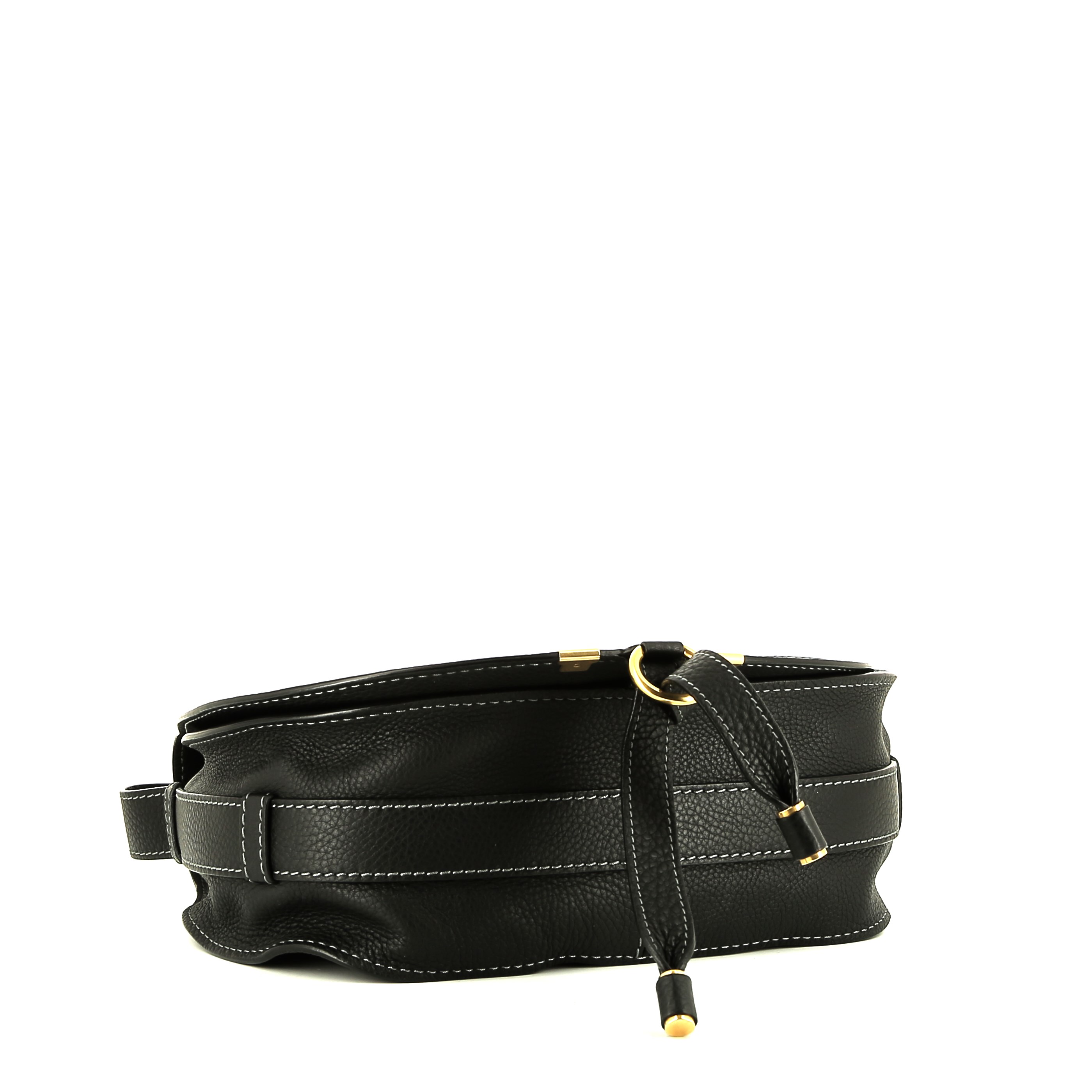 Bolso bandolera Chloé  Marcie en cuero granulado negro - Detail D4