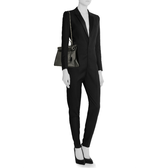 Bolso bandolera Hermès  Herbag en lona negra y vaca Hunter negra - Detail D1