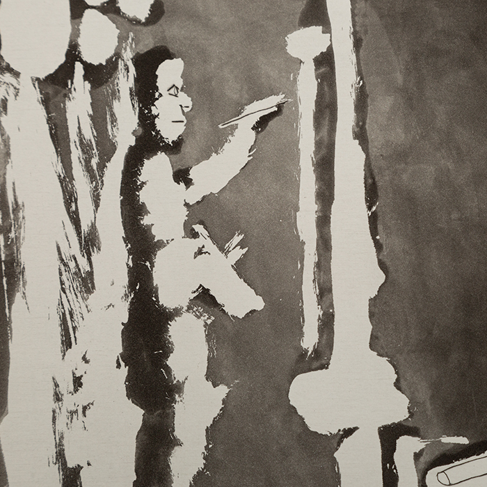 Pablo Picasso, "Peintre et modèle appuyé sur un coussin. 7 février 1964, I", etching and aquatint on paper, signed and numbered, of 1967 - Detail D1