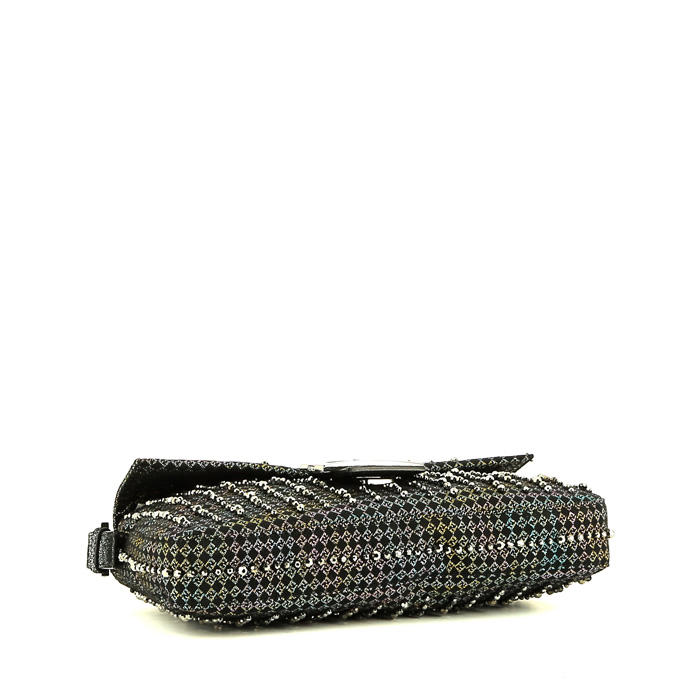 Sac à main Fendi  Baguette en sequin argent et cuir argent - Detail D4